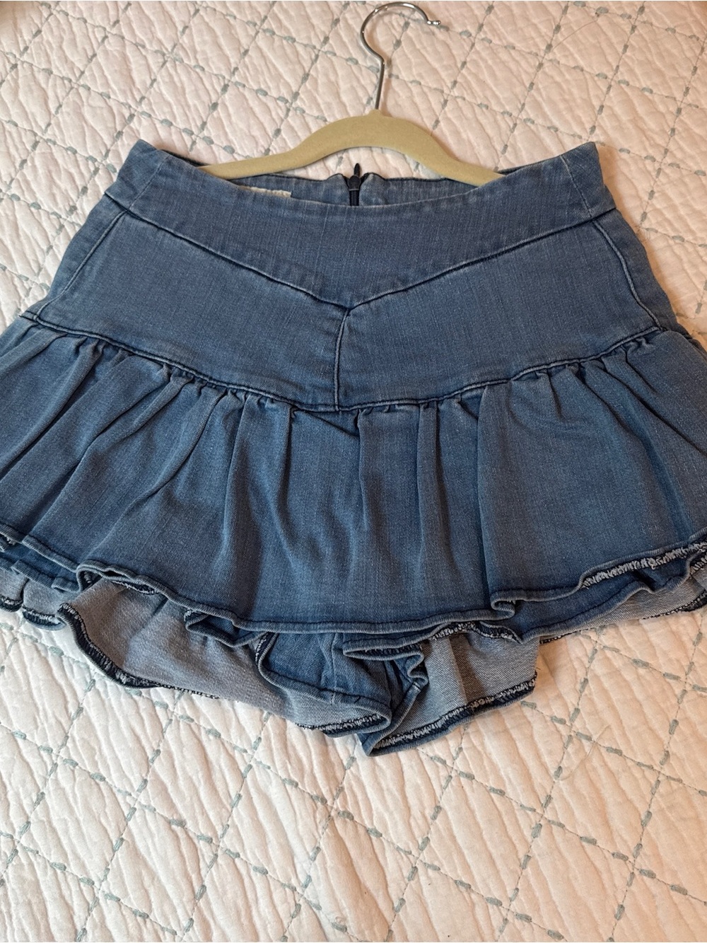 AC Rendon Denim Ruffled Mini Skirt Shorts - Blue - Picture 2 of 3